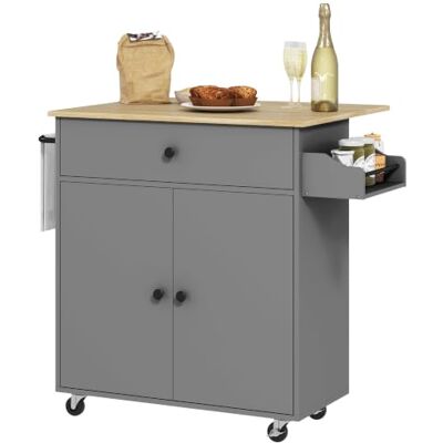 HOMCOM Keukenwagen op wielen met lade, 106 x 42 x 87 cm, grijs HOMCOM Keukenwagen op wielen met lade, 106 x 42 x 87 cm, grijs