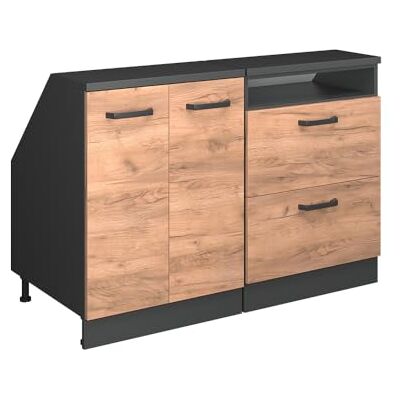 Vicco Onderkast "R-Line", gouden eiken, 120 cm, 2 boxen, 60 cm diep, geschikt voor schuine muren en variabele keukeninstallatie Vicco Onderkast "R-Line", gouden eiken, 120 cm, 2 boxen, 60 cm diep, geschikt voor schuine muren en variabele keukeninstallatie