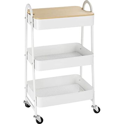 HOMCOM Keukenwagen met 3 niveaus, met wielen en handvat, wit HOMCOM Keukenwagen met 3 niveaus, met wielen en handvat, wit