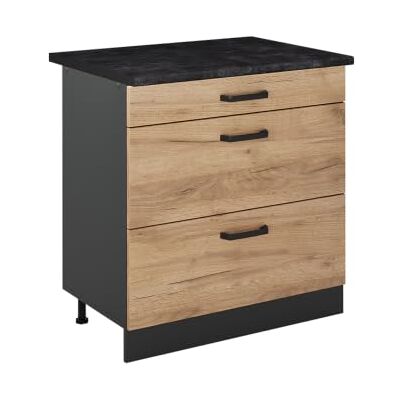 Vicco Meuble cuisine "R-Line", Chêne doré/Anthracite 80 cm 3 Tiroirs · Plan de travail incl. · Pieds réglables en hauteur · ✓ Accès facile · Librement combinable Vicco Meuble cuisine "R-Line", Chêne doré/Anthracite 80 cm 3 Tiroirs · Plan de travail incl. · Pieds réglables en hauteur · ✓ Accès facile · Librement combinable