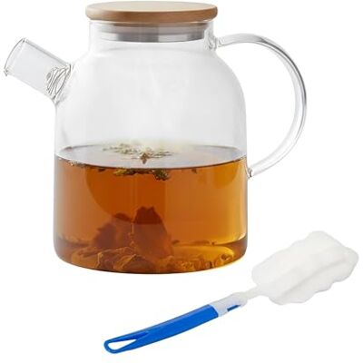 Relaxdays Theepot van glas met bamboedeksel, 1,8 liter, giet, voor losse thee en koude dranken, transparant, 19 x 12 x Relaxdays Theepot van glas met bamboedeksel, 1,8 liter, giet, voor losse thee en koude dranken, transparant, 19 x 12 x