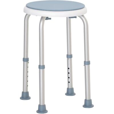 HOMCOM Douchekruk, in hoogte verstelbaar, 35,5-48,5 cm, wit en blauw Badstoel, 360 graden draaibaar, aluminium, antislip voeten van TPR-rubber, max. 135 kg HOMCOM Douchekruk, in hoogte verstelbaar, 35,5-48,5 cm, wit en blauw Badstoel, 360 graden draaibaar, aluminium, antislip voeten van TPR-rubber, max. 135 kg