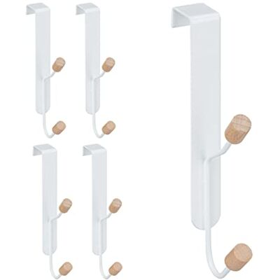 Relaxdays 5 stuks Scandinavische dubbele deurhaken, ijzer en hout, 16 x 2 x 7 cm, wit/naturel Relaxdays 5 stuks Scandinavische dubbele deurhaken, ijzer en hout, 16 x 2 x 7 cm, wit/naturel