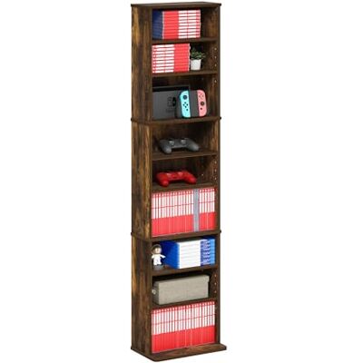 Furinno JAYA Multimedia-opbergtoren, 9 verstelbare planken, barnsteengrenen Furinno JAYA Multimedia-opbergtoren, 9 verstelbare planken, barnsteengrenen