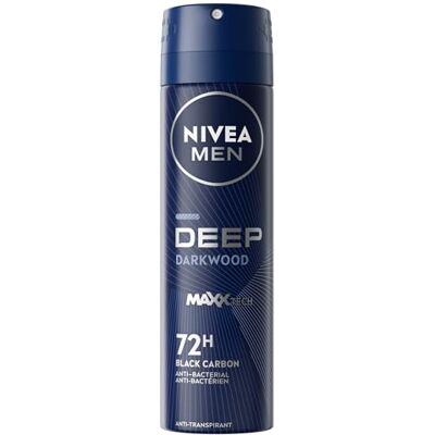 NIVEA MEN DEEP DARKWOOD Deodorantspray (1 x 200 ml), 72 uur anti-vocht, geurremmend en antibacterieel met actieve zwarte kool, deodorant voor heren, anti-transpirant met houtachtige geur NIVEA MEN DEEP DARKWOOD Deodorantspray (1 x 200 ml), 72 uur anti-vocht, geurremmend en antibacterieel met actieve zwarte kool, deodorant voor heren, anti-transpirant met houtachtige geur
