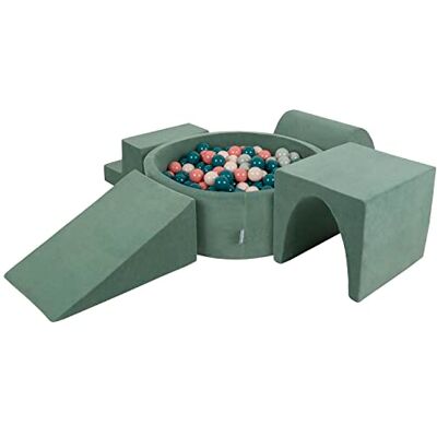 KiddyMoon Velvet Foam Speeltuin Met Rond Ballenbad Voor Kinderen Zwembad (200 ballen), Bosgroen: Donkerturquoise/Pastelbeige/Groengrijs/Zalm KiddyMoon Velvet Foam Speeltuin Met Rond Ballenbad Voor Kinderen Zwembad (200 ballen), Bosgroen: Donkerturquoise/Pastelbeige/Groengrijs/Zalm