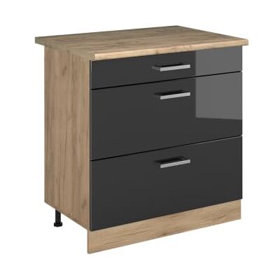 Vicco Meuble cuisine "R-Line", Anthracite Haute brillance/Chêne doré 80 cm 3 Tiroirs · Plan de travail incl. · Pieds réglables en hauteur · ✓ Accès facile · Librement combinable Vicco Meuble cuisine "R-Line", Anthracite Haute brillance/Chêne doré 80 cm 3 Tiroirs · Plan de travail incl. · Pieds réglables en hauteur · ✓ Accès facile · Librement combinable