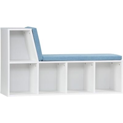 HOMCOM Boekenkast 2-in-1, opbergbank, 2 kussens, wit/blauw HOMCOM Boekenkast 2-in-1, opbergbank, 2 kussens, wit/blauw