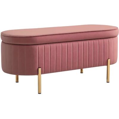 HOMCOM Opbergbank, bedpunt, 72 l, fluweel, 108 x 44 x 43,5 cm, roze Opbergkist met deksel, metalen poten, tot 220 kg, zitbank, woonkamer, slaapkamer, entree HOMCOM Opbergbank, bedpunt, 72 l, fluweel, 108 x 44 x 43,5 cm, roze Opbergkist met deksel, metalen poten, tot 220 kg, zitbank, woonkamer, slaapkamer, entree