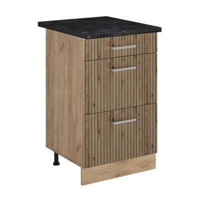 Vicco Meuble cuisine "R-Line", Chêne Artisan/Chêne doré 50 cm 3 Tiroirs · Plan de travail incl. · Pieds réglables en hauteur · ✓ Accès facile · Librement combinable Vicco Meuble cuisine "R-Line", Chêne Artisan/Chêne doré 50 cm 3 Tiroirs · Plan de travail incl. · Pieds réglables en hauteur · ✓ Accès facile · Librement combinable