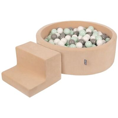 KiddyMoon Velvet Foam Speeltuin Met Rond Ballenbad (200 Ballen) Kinderballenbakken Speelgoed Obstakelbaan, Zandbeige: Wit/Grijs/Mint KiddyMoon Velvet Foam Speeltuin Met Rond Ballenbad (200 Ballen) Kinderballenbakken Speelgoed Obstakelbaan, Zandbeige: Wit/Grijs/Mint