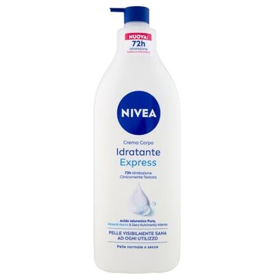 NIVEA Express vochtinbrengende lichaamscrème 500 ml, 72 uur hydraterende lichaamscrème verrijkt met zuiver hyaluronzuur, zeemineralen en intensief voedingsserum, vochtinbrengende crème voor droge of normale huid NIVEA Express vochtinbrengende lichaamscrème 500 ml, 72 uur hydraterende lichaamscrème verrijkt met zuiver hyaluronzuur, zeemineralen en intensief voedingsserum, vochtinbrengende crème voor droge of normale huid