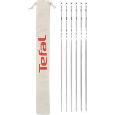 Tefal K185S7 6 stuks roestvrijstalen spiesen herbruikbaar met plat design met katoenen zak voor eenvoudig opbergen barbecue-accessoires roestvrij staal Tefal K185S7 6 stuks roestvrijstalen spiesen herbruikbaar met plat design met katoenen zak voor eenvoudig opbergen barbecue-accessoires roestvrij staal