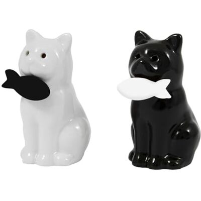 Fisura – Originele "kat" zout- en peperstrooier zout- en peperstrooier set voor kattenvorm keramische zout- en peperstrooier set 2 stuks 5 x 9 cm Fisura – Originele "kat" zout- en peperstrooier zout- en peperstrooier set voor kattenvorm keramische zout- en peperstrooier set 2 stuks 5 x 9 cm