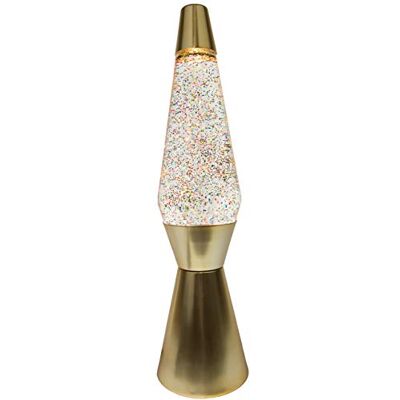 Fisura Lavalamp met ontspanningseffect. Met reservelamp. Afmetingen: 11,5 cm x 11,5 cm x 40 cm. (Goud) Fisura Lavalamp met ontspanningseffect. Met reservelamp. Afmetingen: 11,5 cm x 11,5 cm x 40 cm. (Goud)