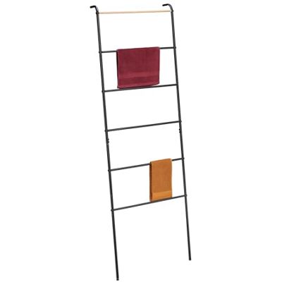 Relaxdays Metalen handdoekladder met 6 treden, kledingladder, HBT 160,5 x 55,5 x 10 cm, badkamerladder, zwart Relaxdays Metalen handdoekladder met 6 treden, kledingladder, HBT 160,5 x 55,5 x 10 cm, badkamerladder, zwart