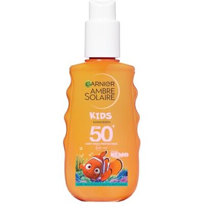 Garnier Ambre Solaire Nemo Le Monde de Nemo zonnespray voor kinderen, SPF 50+, hydrateert en beschermt tegen UVA, UVB en UVA, lang, anti-zand, op basis van aloë vera, gevoelige huid, 150 ml Garnier Ambre Solaire Nemo Le Monde de Nemo zonnespray voor kinderen, SPF 50+, hydrateert en beschermt tegen UVA, UVB en UVA, lang, anti-zand, op basis van aloë vera, gevoelige huid, 150 ml