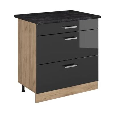 Vicco Meuble cuisine "R-Line", Anthracite Haute brillance/Chêne doré 80 cm 3 Tiroirs · Plan de travail incl. · Pieds réglables en hauteur · ✓ Accès facile · Librement combinable Vicco Meuble cuisine "R-Line", Anthracite Haute brillance/Chêne doré 80 cm 3 Tiroirs · Plan de travail incl. · Pieds réglables en hauteur · ✓ Accès facile · Librement combinable