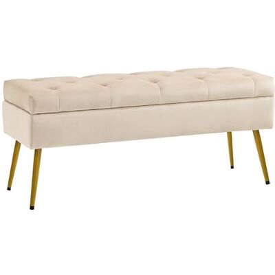 HOMCOM Opbergbank met deksel, fluwelen bedbank voor hal, slaapkamer, woonkamer, metalen frame, 102 x 35 x 43 cm, beige HOMCOM Opbergbank met deksel, fluwelen bedbank voor hal, slaapkamer, woonkamer, metalen frame, 102 x 35 x 43 cm, beige