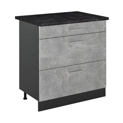 Vicco Meuble cuisine "R-Line", Béton/Anthracite 80 cm 3 Tiroirs · Plan de travail incl. · Pieds réglables en hauteur · ✓ Accès facile · Librement combinable Vicco Meuble cuisine "R-Line", Béton/Anthracite 80 cm 3 Tiroirs · Plan de travail incl. · Pieds réglables en hauteur · ✓ Accès facile · Librement combinable