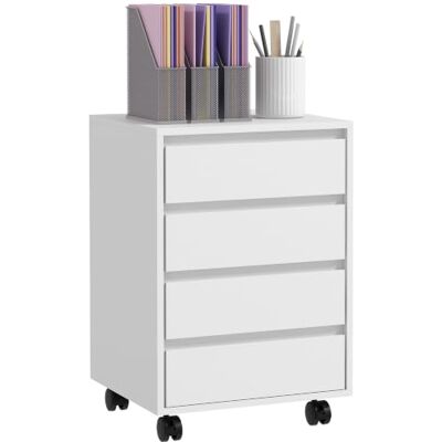 HOMCOM Bureaubox, bureau, op wielen, 4 laden, wit HOMCOM Bureaubox, bureau, op wielen, 4 laden, wit