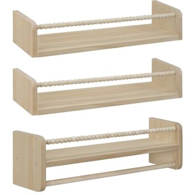 WOLTU Wandboekenkast voor kinderen van massief hout 50 cm set van 3 boekenhouders voor kinderkamer, wandboekenkast met kralen WOLTU Wandboekenkast voor kinderen van massief hout 50 cm set van 3 boekenhouders voor kinderkamer, wandboekenkast met kralen