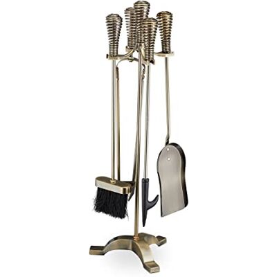 Relaxdays 5 stuks haardgereedschap van goudkleurig staal Relaxdays 5 stuks haardgereedschap van goudkleurig staal