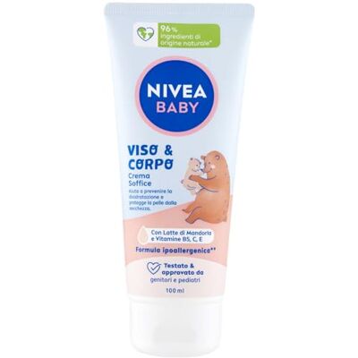 NIVEA BABY gezichts- en lichaamscrème 100 ml, hydraterende en voedende lichaamscrème voor kinderen, gezichtscrème voor pasgeborenen met amandelmelk en vitaminen, lichaamscrème NIVEA BABY gezichts- en lichaamscrème 100 ml, hydraterende en voedende lichaamscrème voor kinderen, gezichtscrème voor pasgeborenen met amandelmelk en vitaminen, lichaamscrème