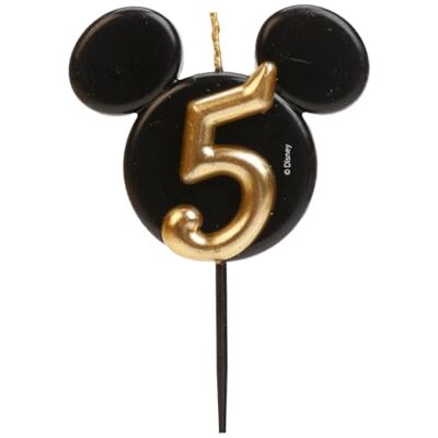 dekora Mickey Mouse verjaardagskaars decoratie Disney kaarsen van paraffinewas zonder geur Zwarte en gouden kaarsen met Mickey Mouse-oren Maat 8,5 cm Nummer 5 dekora Mickey Mouse verjaardagskaars decoratie Disney kaarsen van paraffinewas zonder geur Zwarte en gouden kaarsen met Mickey Mouse-oren Maat 8,5 cm Nummer 5