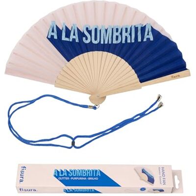 Fisura Waaier "A la sombrita" blauw glitter met polsband Fisura Waaier "A la sombrita" blauw glitter met polsband