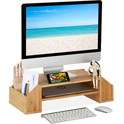 Relaxdays Bamboe schermstandaard, planken en vakken, h x b x d: 16 x 57,5 x 25 cm, desktop monitorstandaard, naturel Relaxdays Bamboe schermstandaard, planken en vakken, h x b x d: 16 x 57,5 x 25 cm, desktop monitorstandaard, naturel