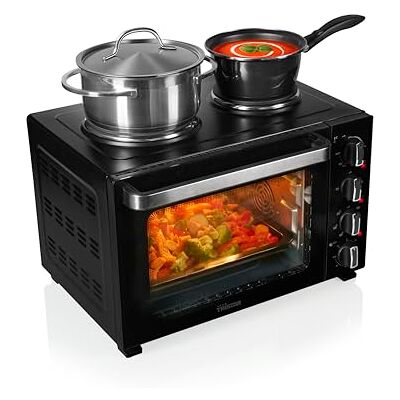Tristar OV-3670 Convectieoven met 2 kookplaten, inhoud 35 l, 3200 W, stalen behuizing, compacte mini-keuken voor complete maaltijden Tristar OV-3670 Convectieoven met 2 kookplaten, inhoud 35 l, 3200 W, stalen behuizing, compacte mini-keuken voor complete maaltijden