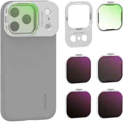 NEEWER ND-filterset alleen voor PA133 beschermhoes, compatibel met iPhone 17 Pro, grijs filter ND8/16/32/64 + Black Diffusion 1/4 + magnetische achterplaat, accessoireset voor NEEWER ND-filterset alleen voor PA133 beschermhoes, compatibel met iPhone 17 Pro, grijs filter ND8/16/32/64 + Black Diffusion 1/4 + magnetische achterplaat, accessoireset voor