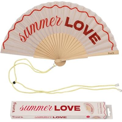 Fisura Originele waaier "Summer Love" van rood hout, moderne en kleurrijke handwaaier met koord, zomeraccessoire voor dames, 42,5 x 23 cm Fisura Originele waaier "Summer Love" van rood hout, moderne en kleurrijke handwaaier met koord, zomeraccessoire voor dames, 42,5 x 23 cm