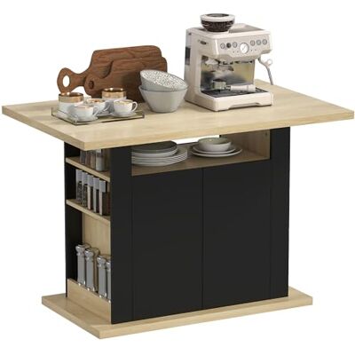 HOMCOM Centraal Eiland voor keuken, houten kast, 110 x 70 x 75,5 cm, zwart en natuur HOMCOM Centraal Eiland voor keuken, houten kast, 110 x 70 x 75,5 cm, zwart en natuur