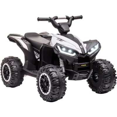 HOMCOM Quad elektrische buggy voor kinderen, 12 V, 3 km/u, max. Lichteffecten, zadel voor kinderen, 3-5 jaar, metaal, PP, zwart, wit HOMCOM Quad elektrische buggy voor kinderen, 12 V, 3 km/u, max. Lichteffecten, zadel voor kinderen, 3-5 jaar, metaal, PP, zwart, wit