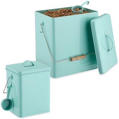 Relaxdays Set van 2 voedselcontainers, 2 maten, met deksel en lepel, ijzer, opbergdoos voor droge levensmiddelen, turquoise Relaxdays Set van 2 voedselcontainers, 2 maten, met deksel en lepel, ijzer, opbergdoos voor droge levensmiddelen, turquoise