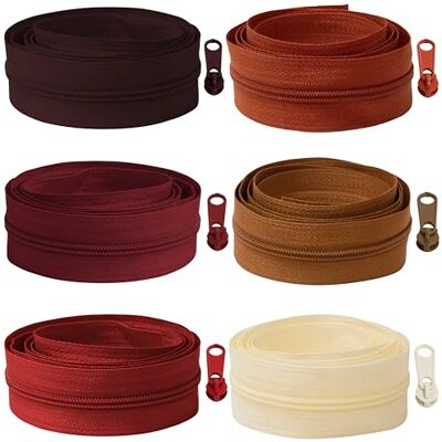 AERZETIX 6 x 1 m spiraalrits set nr. 5 rode tint + 18 niet-afsluitbare ritslopers nr. 5 van metaal voor naaiproject AERZETIX 6 x 1 m spiraalrits set nr. 5 rode tint + 18 niet-afsluitbare ritslopers nr. 5 van metaal voor naaiproject
