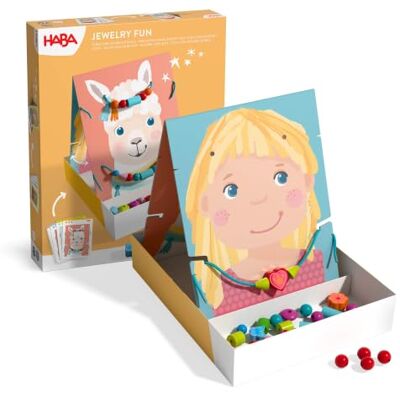 HABA Jeu d'enfilage de bijoux Kit de fil créatif pour enfants à partir de 3 ans Avec 50 perles en bois et 4 motifs mignons à décorer Favorise la motricité fine 2012247001 HABA Jeu d'enfilage de bijoux Kit de fil créatif pour enfants à partir de 3 ans Avec 50 perles en bois et 4 motifs mignons à décorer Favorise la motricité fine 2012247001