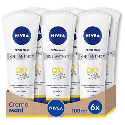NIVEA Anti-aging handcrème Q10, anti-rimpel en vlekbescherming, verpakking van 6 x 100 ml, hydraterende handcrème verrijkt met Q10 Complex, anti-aging crème met UV-filters NIVEA Anti-aging handcrème Q10, anti-rimpel en vlekbescherming, verpakking van 6 x 100 ml, hydraterende handcrème verrijkt met Q10 Complex, anti-aging crème met UV-filters