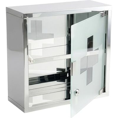 Floordirekt Zilveren medicijnkast 30 x 30 cm 2 vakken afsluitbare medicijnkast met melkglazen deur, roestvrij staal of wit metaal, medicijnkast voor de kamer Floordirekt Zilveren medicijnkast 30 x 30 cm 2 vakken afsluitbare medicijnkast met melkglazen deur, roestvrij staal of wit metaal, medicijnkast voor de kamer