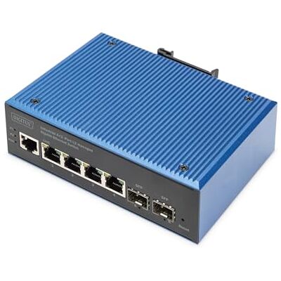 Digitus Netwerkschakelaar 6 Gigabit Ethernet poorten 4x RJ45 + 2x SFP IP40 L2 beheerd 10/100/1000 Mbit/s DIN-rail montage industriële serie zwart/blauw Digitus Netwerkschakelaar 6 Gigabit Ethernet poorten 4x RJ45 + 2x SFP IP40 L2 beheerd 10/100/1000 Mbit/s DIN-rail montage industriële serie zwart/blauw