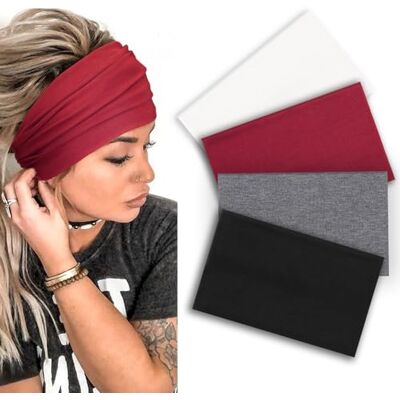 DRESHOW Haarband voor dames, sport, breed, voor yoga, elastisch, antislip, sporthoofdbanden, hardlopen, training, haarband voor meisjes, 4 stuks Taille unique DRESHOW Haarband voor dames, sport, breed, voor yoga, elastisch, antislip, sporthoofdbanden, hardlopen, training, haarband voor meisjes, 4 stuks Taille unique