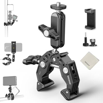 NEEWER Support de Caméra Super Clamp Magic Arm avec Mount de Téléphone,Adaptateur pour Caméra d'action,Rotules,Filetage 1/4",Chiffon Nettoyage pour Sabot Froid,Compatible avec SmallRig GoPro,ST83 NEEWER Support de Caméra Super Clamp Magic Arm avec Mount de Téléphone,Adaptateur pour Caméra d'action,Rotules,Filetage 1/4",Chiffon Nettoyage pour Sabot Froid,Compatible avec SmallRig GoPro,ST83