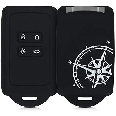 kwmobile Autosleutel-accessoires, compatibel met Renault Smart Key 4-toetsen (alleen Keyless Go), beschermhoes van zachte siliconen met sleutelhangerring, kompas, wit/zwart kwmobile Autosleutel-accessoires, compatibel met Renault Smart Key 4-toetsen (alleen Keyless Go), beschermhoes van zachte siliconen met sleutelhangerring, kompas, wit/zwart