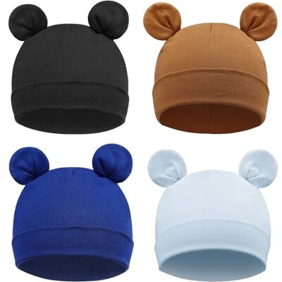 DRESHOW Babymuts voor pasgeborenen, peuters, zacht, schattig, gebreid, voor baby's, jongens, kindermutsen, 4 Pack Bear Ears: Set van 28, 6-24 maanden 6-24 maanden DRESHOW Babymuts voor pasgeborenen, peuters, zacht, schattig, gebreid, voor baby's, jongens, kindermutsen, 4 Pack Bear Ears: Set van 28, 6-24 maanden 6-24 maanden