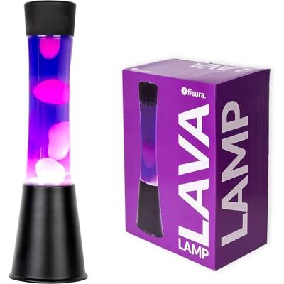 Fisura Paarse lavalamp. Zwarte basis, paarse vloeistof en witte lava. Sfeerlamp met ontspannend effect. Met reservelamp. 11 cm x 11 cm x 39,5 cm. Fisura Paarse lavalamp. Zwarte basis, paarse vloeistof en witte lava. Sfeerlamp met ontspannend effect. Met reservelamp. 11 cm x 11 cm x 39,5 cm.
