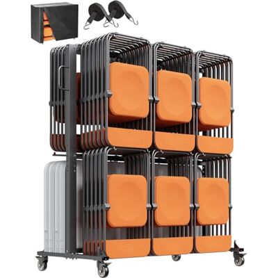 VEVOR Opvouwbare stoelhouder, capaciteit 363 kg, robuuste stoelwagen, 84 stoelen/12 tafels + 42 stoelen, dubbellaagse stoelwagen, rubberen wielen en houders, groot VEVOR Opvouwbare stoelhouder, capaciteit 363 kg, robuuste stoelwagen, 84 stoelen/12 tafels + 42 stoelen, dubbellaagse stoelwagen, rubberen wielen en houders, groot