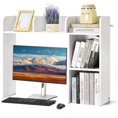 VEVOR Bureaurek met 2 niveaus, bureauboekenkast 94,5 x 24,1 x 73,4 cm, bureau-organizer van hout, met antislip voeten, stabiele opbergstandaard voor thuis, slaapzaal, wit VEVOR Bureaurek met 2 niveaus, bureauboekenkast 94,5 x 24,1 x 73,4 cm, bureau-organizer van hout, met antislip voeten, stabiele opbergstandaard voor thuis, slaapzaal, wit