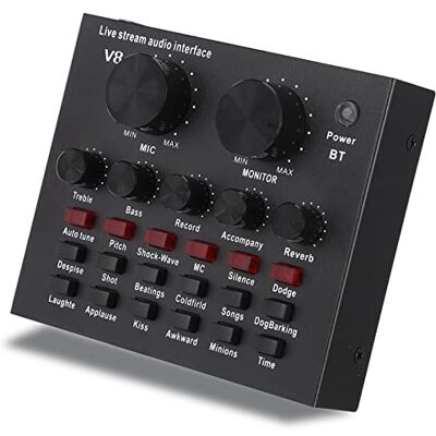 Bewinner V8 USB Bluetooth audio-mengpaneel, spraakwisselaar geluidsmixer met 18 effecten, audio-interface met mixer voor live streaming, pc, opname Bewinner V8 USB Bluetooth audio-mengpaneel, spraakwisselaar geluidsmixer met 18 effecten, audio-interface met mixer voor live streaming, pc, opname